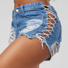 Load image into Gallery viewer, Women Jeans Denim Shorts Sexy Cross-Tying Shorts Low Waist Ladies Skinny Jeans Short  Summer Shorts Cut Off Holes