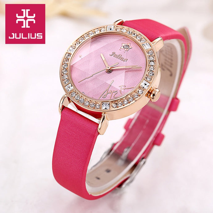 Bling Star Cut Glass Lady Women's Watch Japan Quartz Hours Fine Fashion Bracelet Real Leather Girl's Birthday Gift Julius No Box
