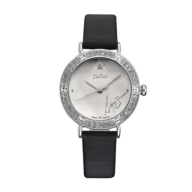 Bling Star Cut Glass Lady Women's Watch Japan Quartz Hours Fine Fashion Bracelet Real Leather Girl's Birthday Gift Julius No Box