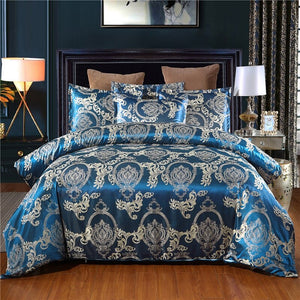 Luxury Bedding Sets Blue Satin Silk Jacquard Bed Set Single Queen King Duvet Cover with Pillowcase Single Bedding Set Luxury