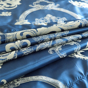 Luxury Bedding Sets Blue Satin Silk Jacquard Bed Set Single Queen King Duvet Cover with Pillowcase Single Bedding Set Luxury