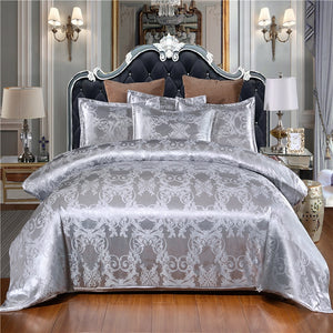 Luxury Bedding Sets Blue Satin Silk Jacquard Bed Set Single Queen King Duvet Cover with Pillowcase Single Bedding Set Luxury