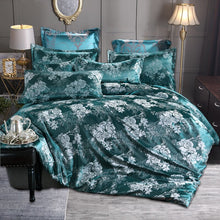 Load image into Gallery viewer, Luxury Bedding Sets Blue Satin Silk Jacquard Bed Set Single Queen King Duvet Cover with Pillowcase Single Bedding Set Luxury