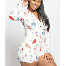 Load image into Gallery viewer, Women Sexy Button Onesie Pajamas For Adults Women Sleepwear Jumpsuit Bodysuit Shorts Romper Leotard Long Sleeve Onsie Bodycon