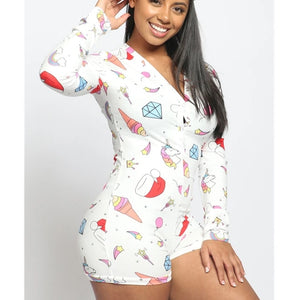 Women Sexy Button Onesie Pajamas For Adults Women Sleepwear Jumpsuit Bodysuit Shorts Romper Leotard Long Sleeve Onsie Bodycon