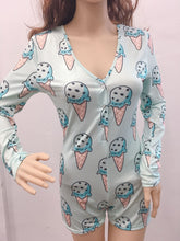 Load image into Gallery viewer, Women Sexy Button Onesie Pajamas For Adults Women Sleepwear Jumpsuit Bodysuit Shorts Romper Leotard Long Sleeve Onsie Bodycon