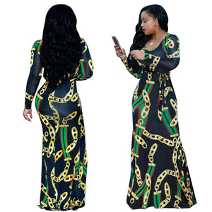 New African Dashiki Fashion long-sleeved dresses popular digital print elastic trend dress Size S M L XL XXL 3XL