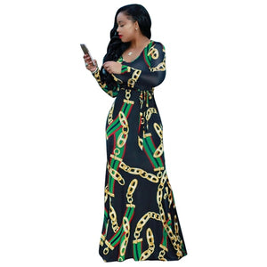 New African Dashiki Fashion long-sleeved dresses popular digital print elastic trend dress Size S M L XL XXL 3XL