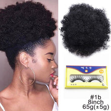 Load image into Gallery viewer, 10inch High Puff Afro Curly Wig Ponytail Drawstring Short Afro Kinky Pony Tail Clip in on Synthetic Kinky Curly Hair Bun