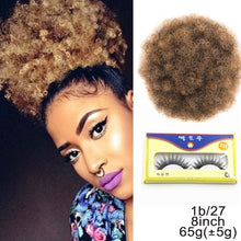 Load image into Gallery viewer, 10inch High Puff Afro Curly Wig Ponytail Drawstring Short Afro Kinky Pony Tail Clip in on Synthetic Kinky Curly Hair Bun