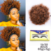 Load image into Gallery viewer, 10inch High Puff Afro Curly Wig Ponytail Drawstring Short Afro Kinky Pony Tail Clip in on Synthetic Kinky Curly Hair Bun