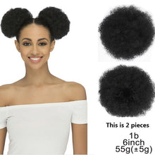 Load image into Gallery viewer, 10inch High Puff Afro Curly Wig Ponytail Drawstring Short Afro Kinky Pony Tail Clip in on Synthetic Kinky Curly Hair Bun