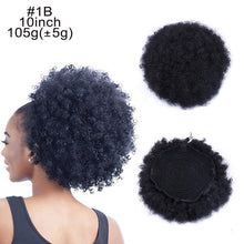 Load image into Gallery viewer, 10inch High Puff Afro Curly Wig Ponytail Drawstring Short Afro Kinky Pony Tail Clip in on Synthetic Kinky Curly Hair Bun