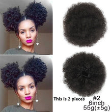 Load image into Gallery viewer, 10inch High Puff Afro Curly Wig Ponytail Drawstring Short Afro Kinky Pony Tail Clip in on Synthetic Kinky Curly Hair Bun