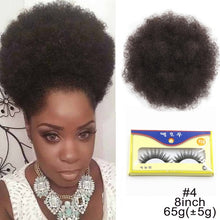 Load image into Gallery viewer, 10inch High Puff Afro Curly Wig Ponytail Drawstring Short Afro Kinky Pony Tail Clip in on Synthetic Kinky Curly Hair Bun