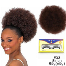 Load image into Gallery viewer, 10inch High Puff Afro Curly Wig Ponytail Drawstring Short Afro Kinky Pony Tail Clip in on Synthetic Kinky Curly Hair Bun