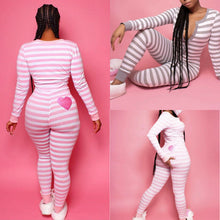 Load image into Gallery viewer, Hot Women Long Sleeve Button V Neck Striped Bodycon Party Stretchy One Piece Pajamas Autumn Nightwear Sleepwear Romper Jumpsuit