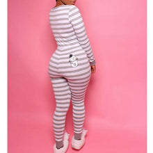 Load image into Gallery viewer, Hot Women Long Sleeve Button V Neck Striped Bodycon Party Stretchy One Piece Pajamas Autumn Nightwear Sleepwear Romper Jumpsuit