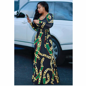 New African Dashiki Fashion long-sleeved dresses popular digital print elastic trend dress Size S M L XL XXL 3XL