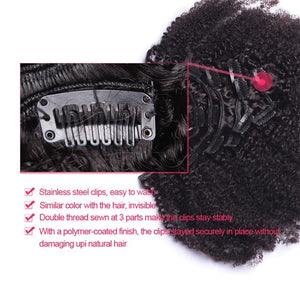 4B 4C Afro Kinky Curly Clip In Human Hair Extensions Brazilian Remy Hair 100% Human Hair Natural Black Clip Ins Bundle Dolago