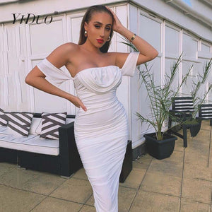 2020 Strapless Off The Shoulder Sexy Maxi Dress Elegant Party Dresses Women Double Layers Long Robe