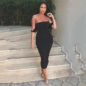 2020 Strapless Off The Shoulder Sexy Maxi Dress Elegant Party Dresses Women Double Layers Long Robe