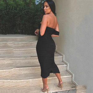 2020 Strapless Off The Shoulder Sexy Maxi Dress Elegant Party Dresses Women Double Layers Long Robe