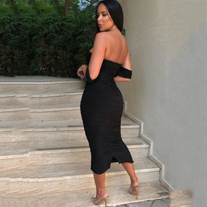 2020 Strapless Off The Shoulder Sexy Maxi Dress Elegant Party Dresses Women Double Layers Long Robe