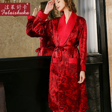 Load image into Gallery viewer, Sexy red rose winter 100% genuine silk women robes nightgowns Thicken sexy plaid mulberry silk robes women Dressing gown S5656