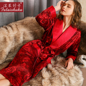 Sexy red rose winter 100% genuine silk women robes nightgowns Thicken sexy plaid mulberry silk robes women Dressing gown S5656