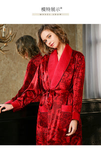 Sexy red rose winter 100% genuine silk women robes nightgowns Thicken sexy plaid mulberry silk robes women Dressing gown S5656