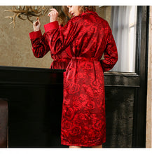 Load image into Gallery viewer, Sexy red rose winter 100% genuine silk women robes nightgowns Thicken sexy plaid mulberry silk robes women Dressing gown S5656