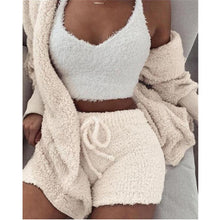 Load image into Gallery viewer, Women Coral Velvet Pajamas Set Spring Autumn Winter Pajamas 3 Three Piece Set Sleepwear Tops Shorts Coat Suit Size S-3XL