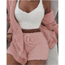 Load image into Gallery viewer, Women Coral Velvet Pajamas Set Spring Autumn Winter Pajamas 3 Three Piece Set Sleepwear Tops Shorts Coat Suit Size S-3XL