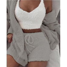 Load image into Gallery viewer, Women Coral Velvet Pajamas Set Spring Autumn Winter Pajamas 3 Three Piece Set Sleepwear Tops Shorts Coat Suit Size S-3XL