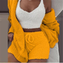 Load image into Gallery viewer, Women Coral Velvet Pajamas Set Spring Autumn Winter Pajamas 3 Three Piece Set Sleepwear Tops Shorts Coat Suit Size S-3XL