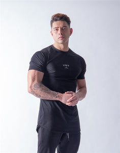 Men Short Sleeve Cotton T-shirt Casual Print  Fitness Bodybuilding Workout T Shirt