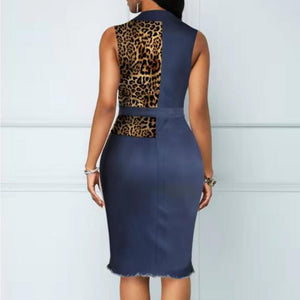 2020 new arrival sexy  women summer v-neck leopard sleeveless plus size knee-length dress S-XXL