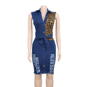 2020 new arrival sexy  women summer v-neck leopard sleeveless plus size knee-length dress S-XXL