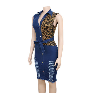 2020 new arrival sexy  women summer v-neck leopard sleeveless plus size knee-length dress S-XXL