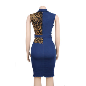 2020 new arrival sexy  women summer v-neck leopard sleeveless plus size knee-length dress S-XXL