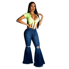 Load image into Gallery viewer, Tsuretobe Fashion Denim Flare Pants Women Retro Ripped Jeans Wide Leg Trousers Lady Casual Bell-Bottoms Flare Pant Female