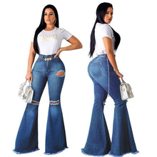 Load image into Gallery viewer, Tsuretobe Fashion Denim Flare Pants Women Retro Ripped Jeans Wide Leg Trousers Lady Casual Bell-Bottoms Flare Pant Female