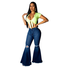 Load image into Gallery viewer, Tsuretobe Fashion Denim Flare Pants Women Retro Ripped Jeans Wide Leg Trousers Lady Casual Bell-Bottoms Flare Pant Female