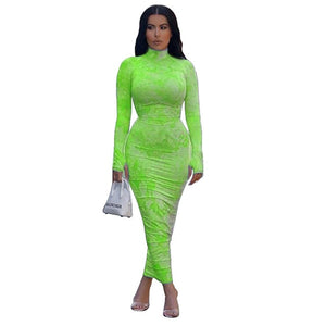 Tie Dye Maxi Dress 2020 Elegant Long Sleeve Body con Dress