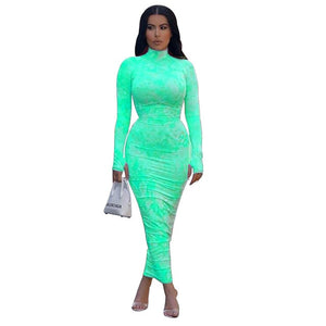 Tie Dye Maxi Dress 2020 Elegant Long Sleeve Body con Dress