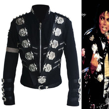 Load image into Gallery viewer, Rare MJ Michael Jackson BAD Black Classic Jacket With Silver Eagle Badges Punk Metal Fashion Badge woolen Clothing Show Gift