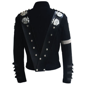 Rare MJ Michael Jackson BAD Black Classic Jacket With Silver Eagle Badges Punk Metal Fashion Badge woolen Clothing Show Gift