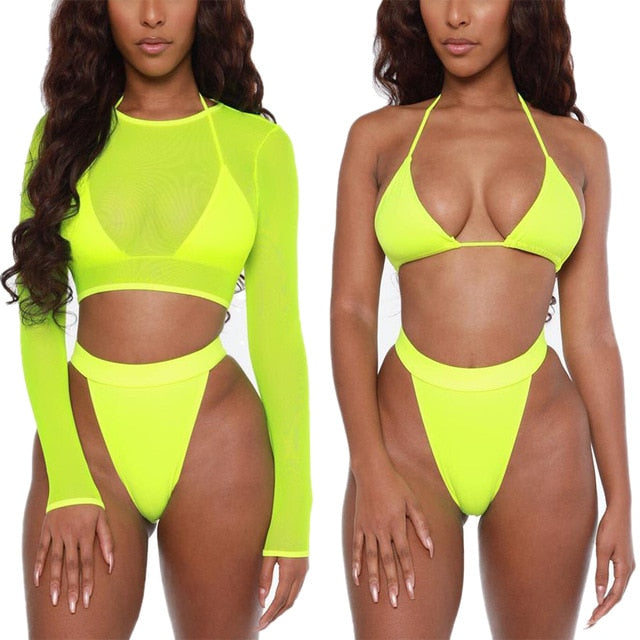 3/PCS Women Bikini+Cover Up Set Push up Padded Bathing Suit