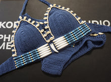 Load image into Gallery viewer, Handmade Crochet Triangle Halter Seashell Bikini Set Padded